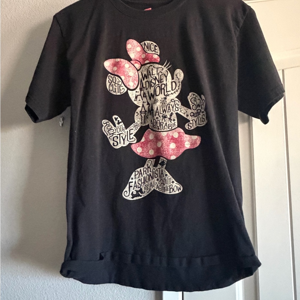 Disney Black Short Sleeve Tee with Pink Polka Dot Minnie Graphic
